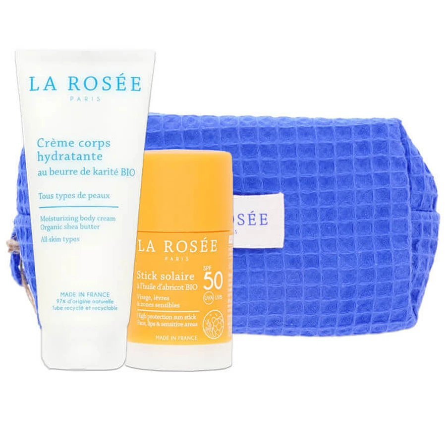 LA ROSEE FEUCHTIGKEITSSPENDENDE KÖRPERCREME + SONNENSCHUTZSTIFT LSF 50 + KOSMETIKTASCHE