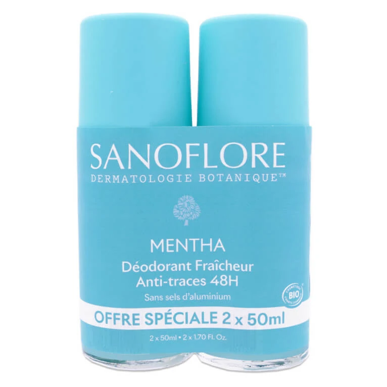 SANOFLORE ORGANIC MINT FRESHNESS DEODORANT, PACK OF 2 X 50 ML