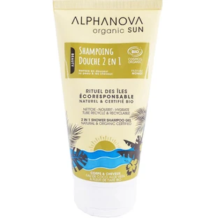 ALPHANOVA MONOI ECOLÓGICO 2 EN 1: CHAMPÚ Y GEL DE DUCHA PROTECTOR SOLAR, ECOLÓGICO, 150 ML