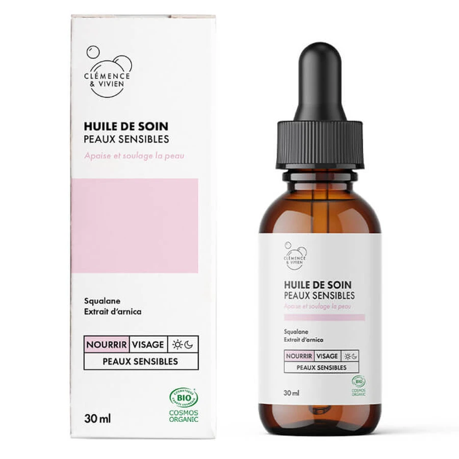 ACEITE ORGÁNICO PARA EL CUIDADO DE LA PIEL DE CLEMENCE & VIVIEN PARA PIELES SENSIBLES, 30 ML
