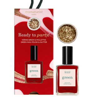 MANUCURIST READY TO PARTY: ESMALTE DE UÑAS GREEN RED VELVET + PURPURINA DORADA