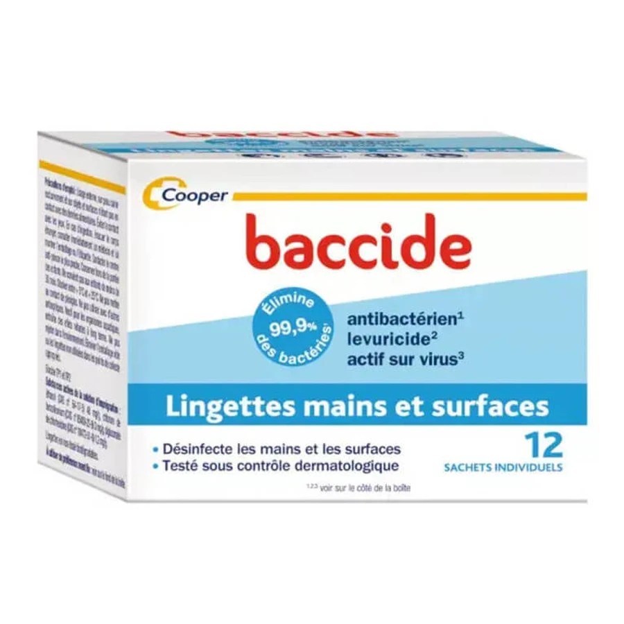 COOPER BACCIDE HAND AND SURFACE WIPES, 12 PACKS