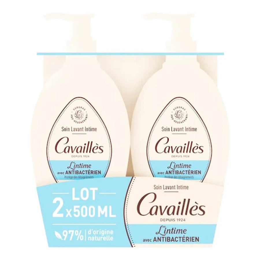 GEL LIMPIADOR INTIMO ANTIBACTERIANO ROGE CAVAILLES, PAQUETE DE 2 X 500 ML