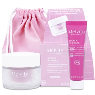 MELVITA "LA DYNAMIQUE" KIT: POUCH + 3 SKINCARE PRODUCTS