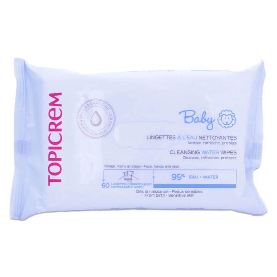 TOPICREM BABY CLEANSING WIPES WITH WATER, 60 WIPES