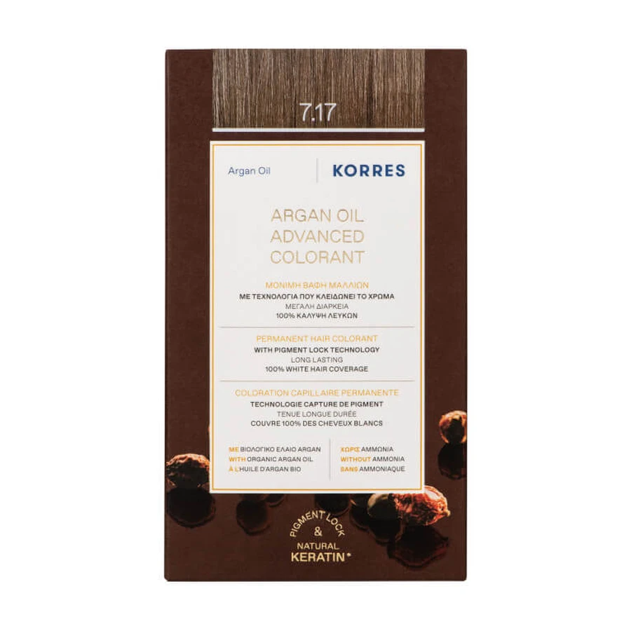 KORRES TINTE PERMANENTE PARA EL CABELLO CON ACEITE DE ARGÁN, BLONDO BEIGE 7.17