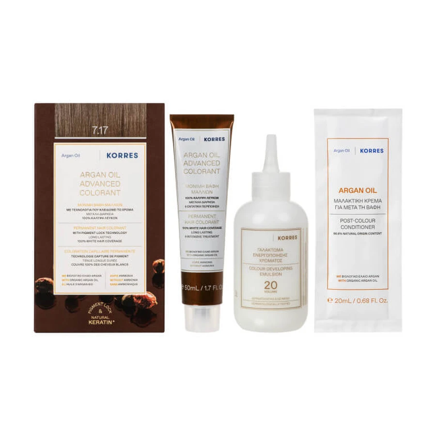 KORRES TINTE PERMANENTE PARA EL CABELLO CON ACEITE DE ARGÁN, BLONDO BEIGE 7.17
