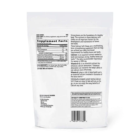 Gnc Calcium Soft Chews 600 Mg, Caramel Calcium, avec arôme naturel de caramel, 60 pcs
