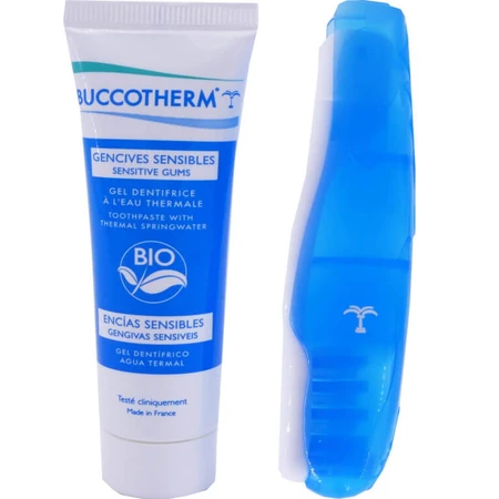 BUCCOTHERM TRAVEL KIT: 25ML TOOTHPASTE + FOLDABLE TOOTHBRUSH