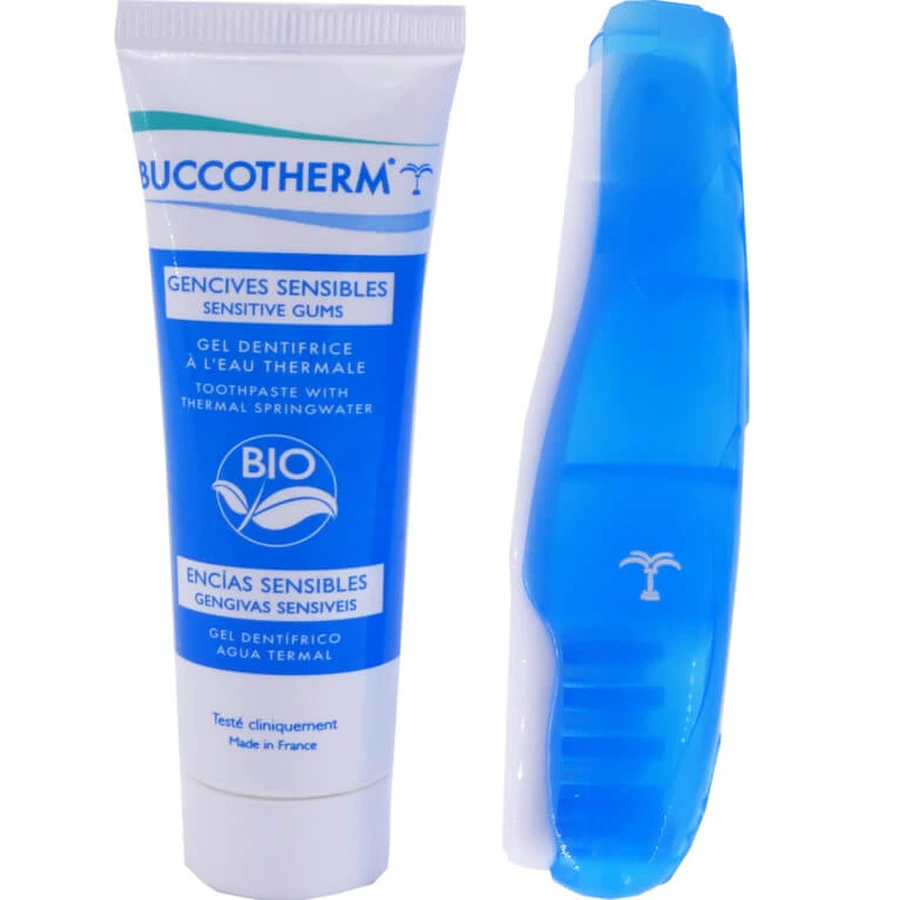 BUCCOTHERM TRAVEL KIT: 25ML TOOTHPASTE + FOLDABLE TOOTHBRUSH