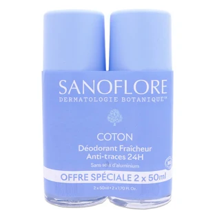 SANOFLORE ORGANIC COTTON FRESHNESS DEODORANT, PACK OF 2 X 50 ML