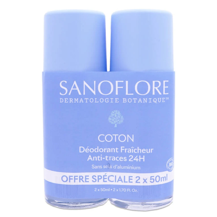 SANOFLORE ORGANIC COTTON FRESHNESS DEODORANT, PACK OF 2 X 50 ML
