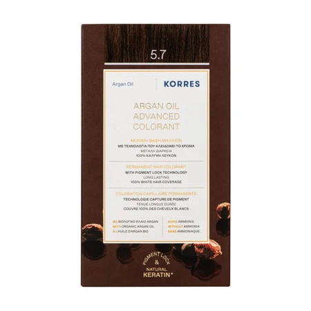 KORRES TINTE PERMANENTE PARA EL CABELLO CON ACEITE DE ARGÁN, CHOCOLATE 5.7