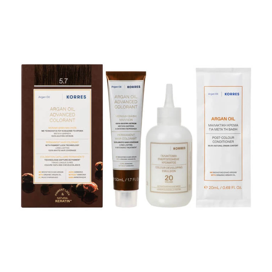 KORRES TINTE PERMANENTE PARA EL CABELLO CON ACEITE DE ARGÁN, CHOCOLATE 5.7