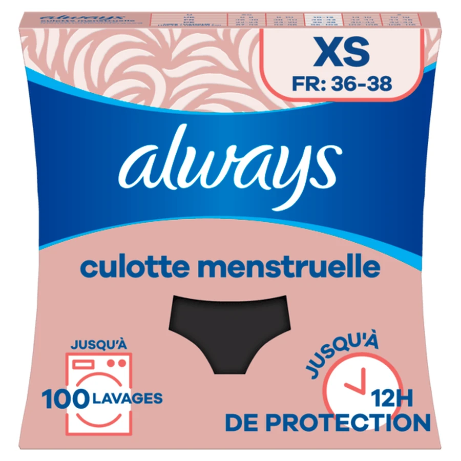 ALWAYS MENSTRUAL PANTIES, MEDIUM TO HEAVY FLOW, SIZE XS (36–38)
