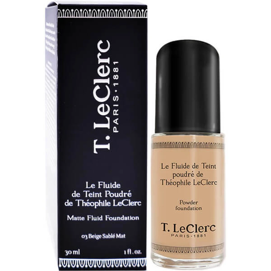 T.LECLERC FOND DE TEINT FLUIDE POUDRE N°3 BEIGE SABLE MAT