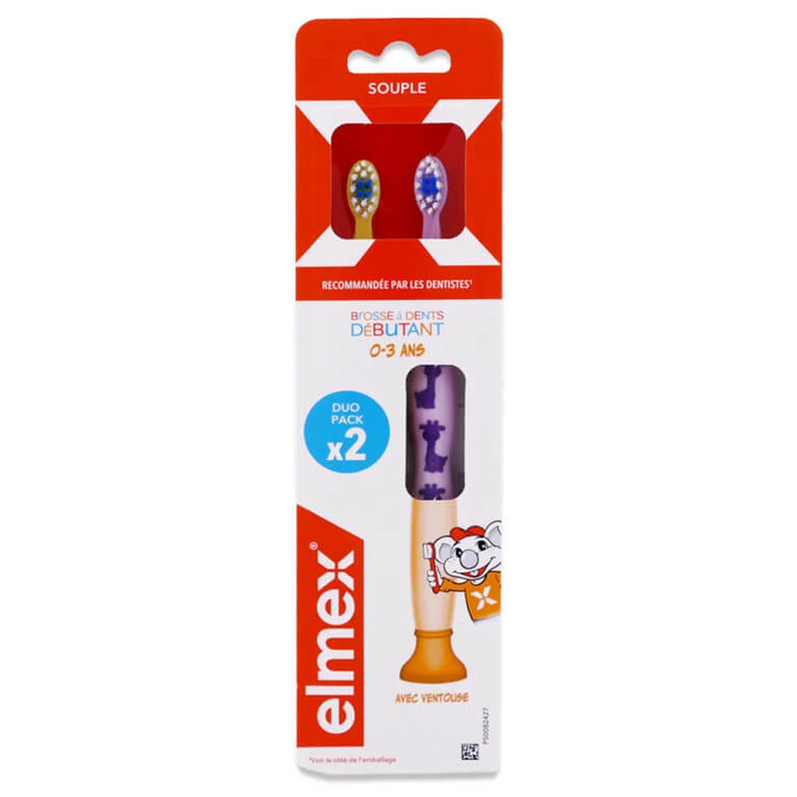ELMEX SOFT BEGINNER'S TOOTHBRUSH FOR AGES 0–3, DUO PACK