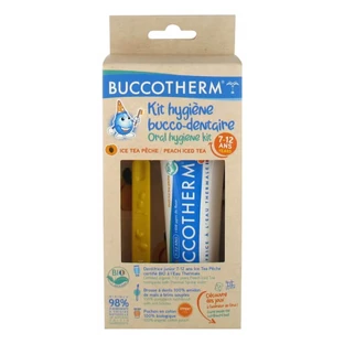 BUCCOTHERM ORAL AND DENTAL HYGIENE KIT FOR AGES 7–12, ORGANIC, PEACH ICE TEA FLAVOR