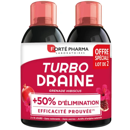 FORTE PHARMA TURBO DRAINE GRANATAPFEL UND HIBISKUS, 2ER-PACK À 500 ML
