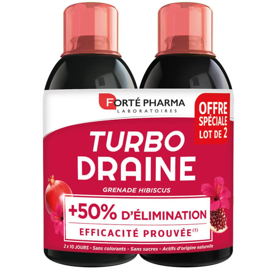 FORTE PHARMA TURBO DRAINE GRANATAPFEL UND HIBISKUS, 2ER-PACK À 500 ML
