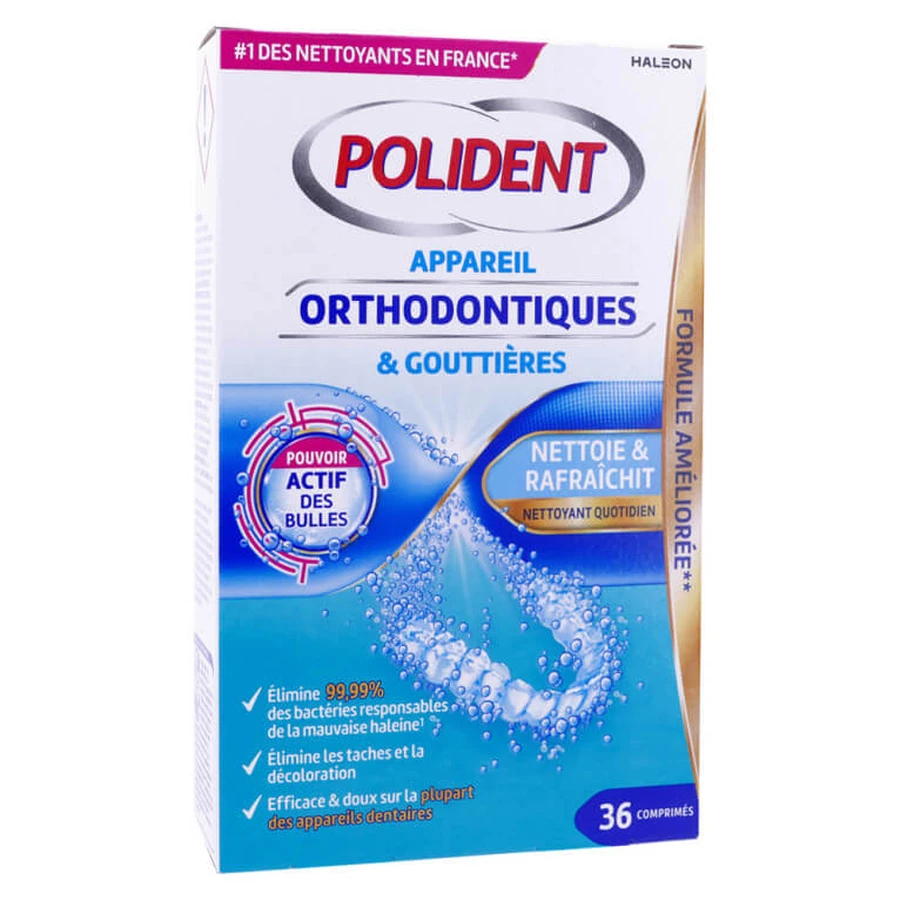 POLIDENT NETTOYANT APPAREILS ORTHODONTIQUES 36 COMPRIMES