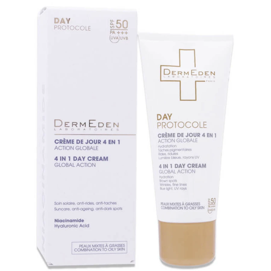 DERMEDEN DAY PROTOCOL 4-IN-1 CREAM SPF 50, 50 ML, FOR COMBINATION TO OILY SKIN