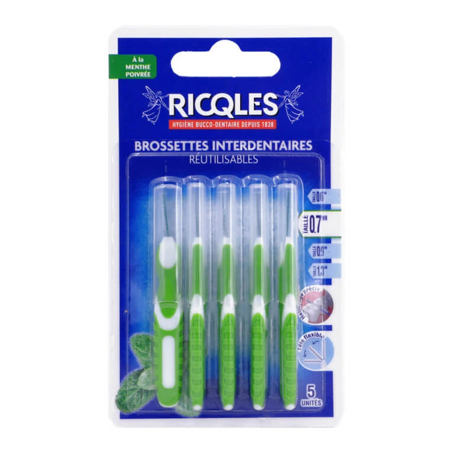 RICQLES 5 REUSABLE INTERDENTAL BRUSHES 0.7MM