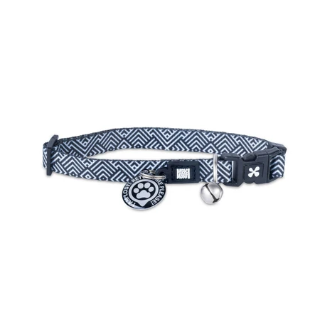 MAX & MOLLY Smart ID Mykonos Black, Katzenhalsband, verstellbar, Polyester, schwarz-weiß, Dreizack-Schnalle, 22–35 × 1 cm