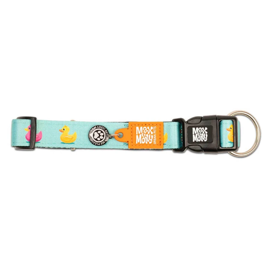 MAX & MOLLY Smart ID Ducklings, hondenhalsband, verstelbaar, polyester, blauw, trident-gesp, S