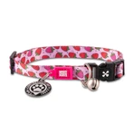 MAX & MOLLY Smart ID Strawberry Dream, Katzenhalsband, verstellbar, Polyester, rosa und rot, Dreizack-Schnalle, 22–35 × 1 cm