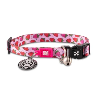 MAX & MOLLY Smart ID Strawberry Dream, cat collar, adjustable, polyester, pink and red, trident buckle, 22–35  x 1 cm