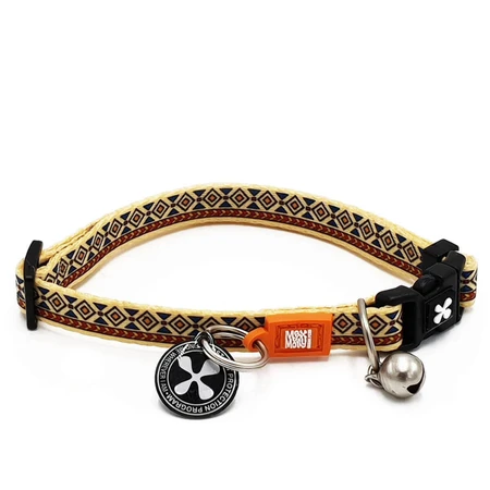 MAX & MOLLY Smart ID Ethnic, Katzenhalsband, verstellbar, Polyester, beige, Dreizack-Schnalle, 22–35 × 1 cm