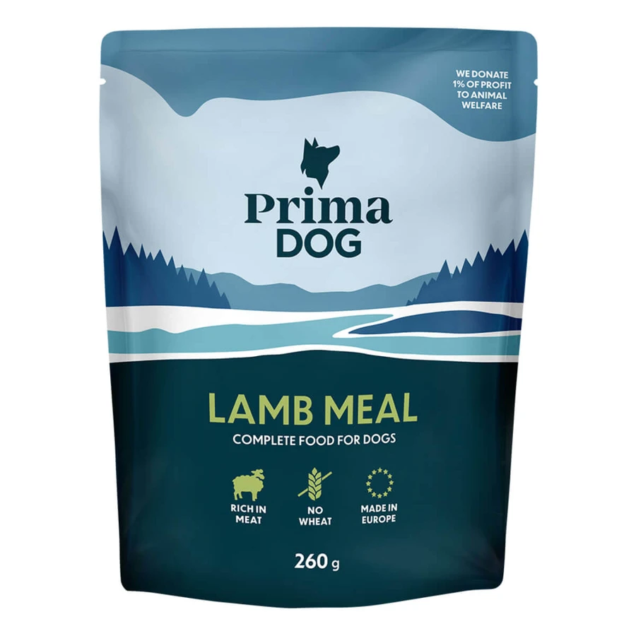 PRIMA DOG Maaltijd, XS-XL, Lamsvlees, nat hondenvoer in zakjes (in aspic), doos, 260 g x 12 zakjes