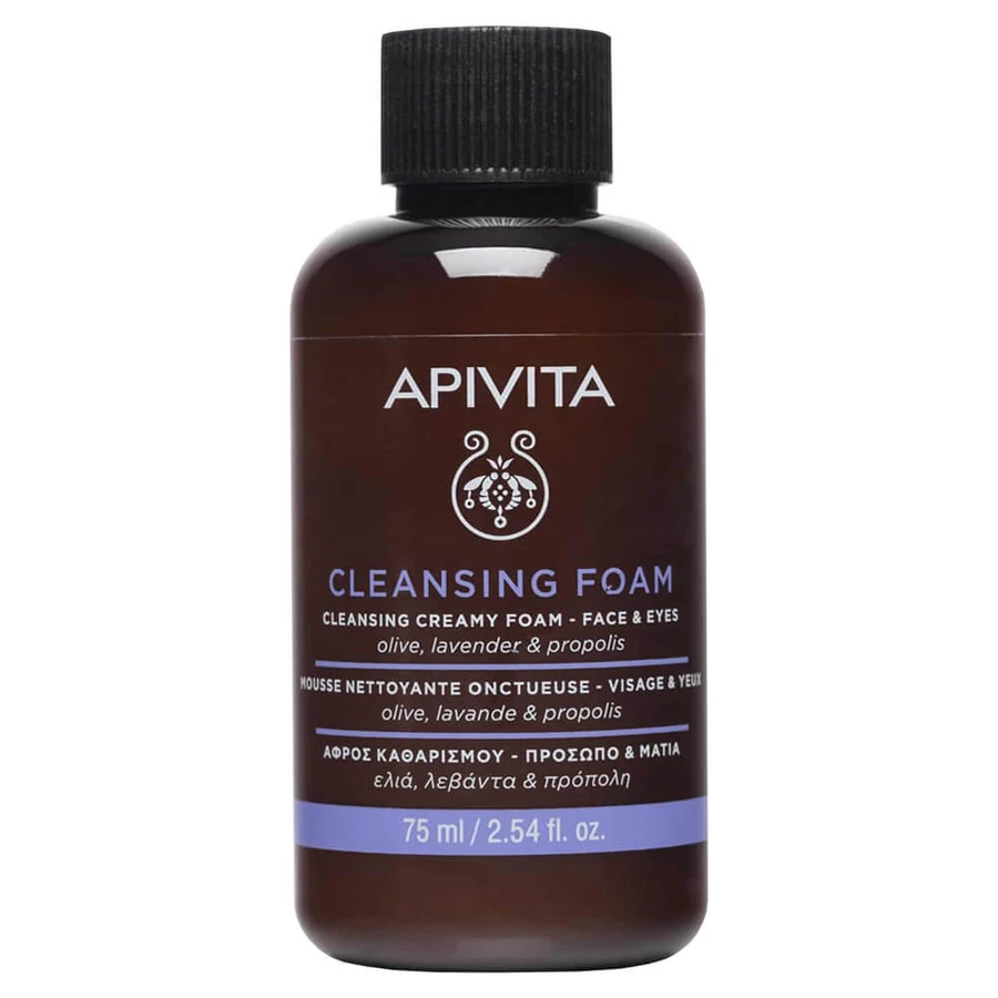 Apivita Mini-Reinigungsschaum für Gesicht und Augen mit Oliven und Lavendel, 75 ml