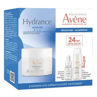Avene-actiepakket: Hydrance Aqua-Gel gezichtscrème 50 ml met een GRATIS geconcentreerd hydraterend serum 10 ml en micellair water 100 ml