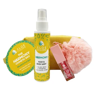 Aloe+ Colors : trousse de maquillage « The Harmony » avec brume pour les cheveux et le corps de 100 ml et breloque huile pour les lèvres de 5 ml