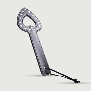 Shaped Paddle With Metal Studs & Wrist Strap - Black