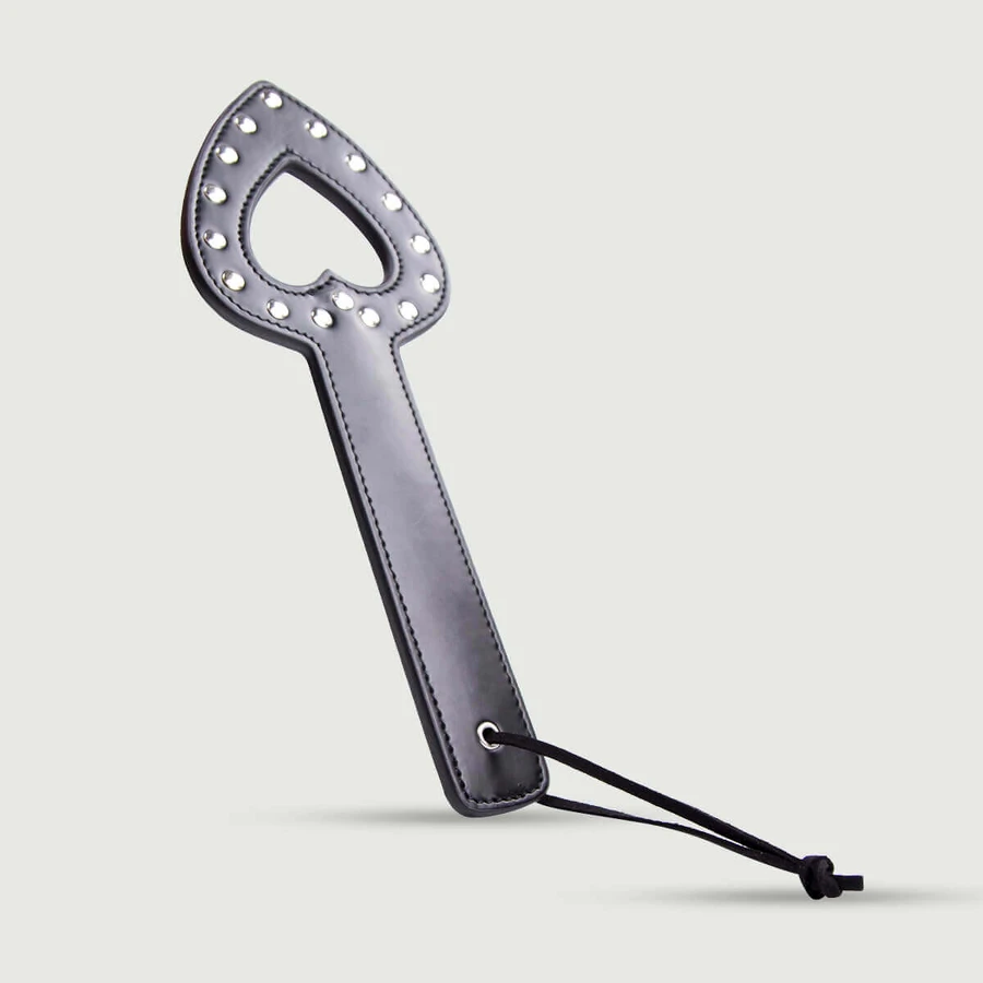 Shaped Paddle With Metal Studs & Wrist Strap - Black