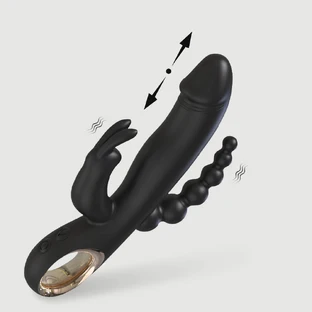 Vibromasseur en silicone Hugo Rabbit de Sexopolis avec perles anales - Noir