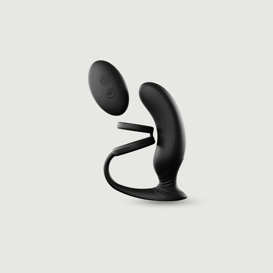 Double Game Silicone Anal Vibrator with Cock Ring - Black