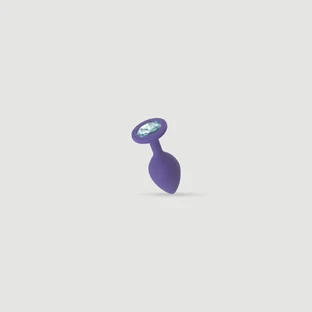 Petit plug anal en silicone de la collection Anal, orné d'un bijou rond - Violet/Bleu clair