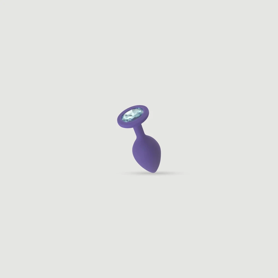 Petit plug anal en silicone de la collection Anal, orné d'un bijou rond - Violet/Bleu clair