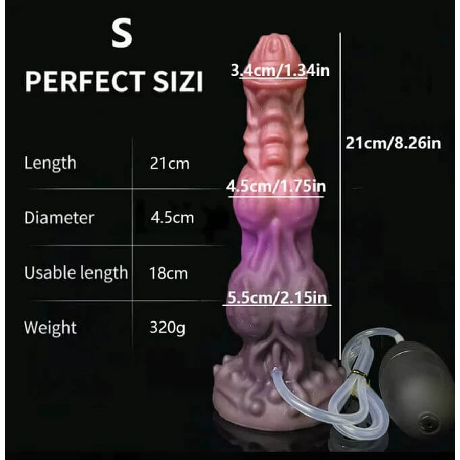 Small Monster siliconen spuitdildo met zuignap, 21 x 4,5 cm - Paars