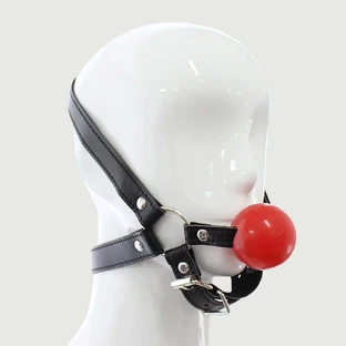 Leather Ball Gag With Jaw Strap - Red