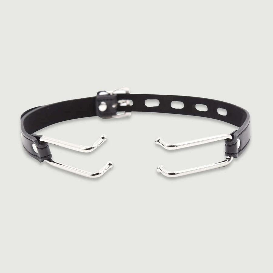 Leather Mouth Gag With Metal Hooks - Black