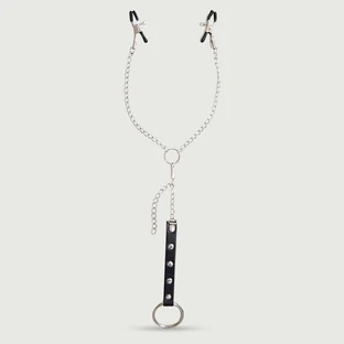 Nipple Clamps with Chains & Penis Ring - Silver