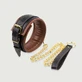 Collier en cuir rembourré avec chaîne dorée - Noir/Marron
