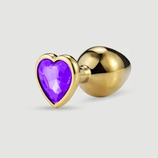 Anal Collection Large Metal Butt Plug with Heart-Shaped Jewel - Gold/Purple