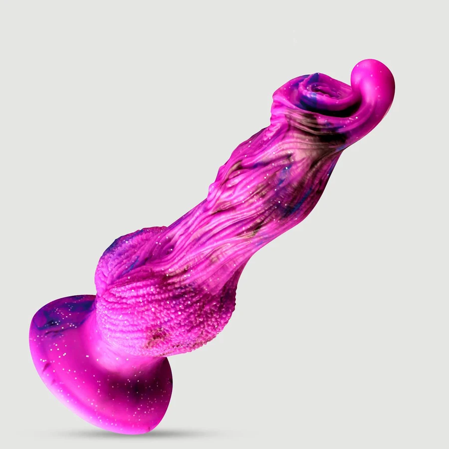 Gode géant en silicone texturé avec extrémité saillante, 26 x 5 cm - Rose