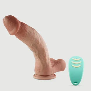 Tasma 27.5 cm Curved Large Realistic Remote-Controlled Silicone Vibrator With Balls & Suction Cup - Flesh